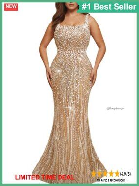 Plus Size Sequin Beaded Mermaid Formal Evening Gown Prom Dress
